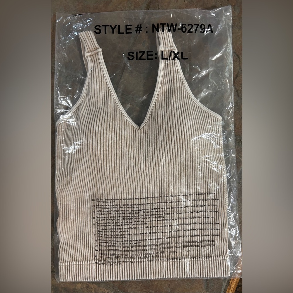 Zenana Ribbed V‑Neck Brami in Taupe